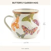 MACKENZIE-CHILDS Enamel Mug, Cute Enamelware Tea or Coffee Mug, 16 Ounces, Wild Rose Mauve(Butterfly Garden)