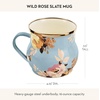 MACKENZIE-CHILDS Enamel Mug, Cute Enamelware Tea or Coffee Mug, 16 Ounces, Wild Rose Mauve(Slate Wild Rose)