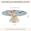 MACKENZIE-CHILDS Enamel Pedestal Platter, Round Cake Stand, Mini, Wild Rose Slate(Blue-gray  Brown)