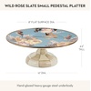 MACKENZIE-CHILDS Enamel Pedestal Platter, Round Cake Stand, Mini, Wild Rose Slate(Slate Wild Rose)