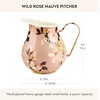 MACKENZIE-CHILDS Enamel Pitcher with Spout, Decorative Water Pitcher, 3 Quarts, Wild Rose Mauve(Mauve Wild Rose)