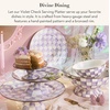 MACKENZIE-CHILDS Enamel Serving Platter, Decorative Serving Platter for Food, 16 Inches, Wild Rose Slate(Violet Check)