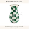 MACKENZIE-CHILDS Tall Enamel Vase, Unique Flower Vase Decor for Living Room, Wild Rose Slate(Emerald Check)