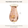 MACKENZIE-CHILDS Tall Enamel Vase, Unique Flower Vase Decor for Living Room, Wild Rose Slate(Mauve Wild Rose)