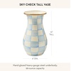 MACKENZIE-CHILDS Tall Enamel Vase, Unique Flower Vase Decor for Living Room, Wild Rose Slate(Sky Check)