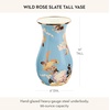 MACKENZIE-CHILDS Tall Enamel Vase, Unique Flower Vase Decor for Living Room, Wild Rose Slate(Slate Wild Rose)