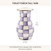 MACKENZIE-CHILDS Tall Enamel Vase, Unique Flower Vase Decor for Living Room, Wild Rose Slate(Violet Check)