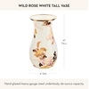 MACKENZIE-CHILDS Tall Enamel Vase, Unique Flower Vase Decor for Living Room, Wild Rose Slate(White Wild Rose)