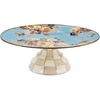 MACKENZIE-CHILDS Enamel Pedestal Platter, Round Cake Stand, Mini, Wild Rose Slate(Blue-gray  Brown)