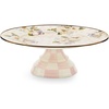 MACKENZIE-CHILDS Enamel Pedestal Platter, Round Cake Stand, Mini, Wild Rose Slate(Pink Wildflowers)