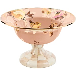 MACKENZIE-CHILDS Enamel Compote, Pedestal Serving Dish or Decorative Bowl, Large, Wild Rose Mauve(Mauve Wild Rose)
