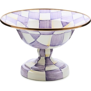 MACKENZIE-CHILDS Enamel Compote, Pedestal Serving Dish or Decorative Bowl, Large, Wild Rose Mauve(Violet Check)