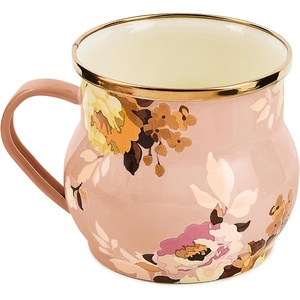MACKENZIE-CHILDS Enamel Mug, Cute Enamelware Tea or Coffee Mug, 16 Ounces, Wild Rose Mauve(Mauve Wild Rose)