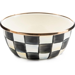 MACKENZIE-CHILDS Enamel Pinch Bowl, Small Bowl for Cooking Ingredients, 1.5-Cup Capacity, Wild Rose Mauve(Courtly Check)