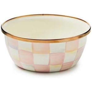MACKENZIE-CHILDS Enamel Pinch Bowl, Small Bowl for Cooking Ingredients, 1.5-Cup Capacity, Wild Rose Mauve(Rosy Check)