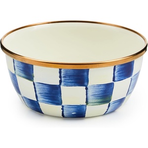 MACKENZIE-CHILDS Enamel Pinch Bowl, Small Bowl for Cooking Ingredients, 1.5-Cup Capacity, Wild Rose Mauve(Royal Check)