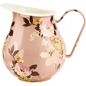 MACKENZIE-CHILDS Enamel Pitcher with Spout, Decorative Water Pitcher, 3 Quarts, Wild Rose Mauve(Mauve Wild Rose)
