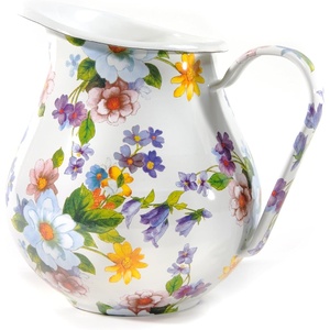 MACKENZIE-CHILDS Enamel Pitcher with Spout, Decorative Water Pitcher, 3 Quarts, Wild Rose Mauve(White Flower Market)