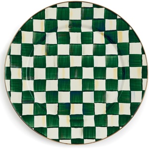 MACKENZIE-CHILDS Enamel Serving Platter, Decorative Serving Platter for Food, 16 Inches, Wild Rose Slate(Emerald Check)