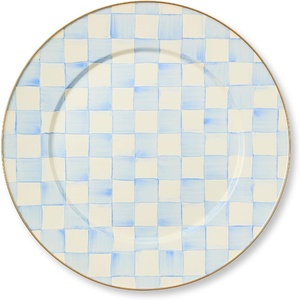 MACKENZIE-CHILDS Enamel Serving Platter, Decorative Serving Platter for Food, 16 Inches, Wild Rose Slate(Sky Check)