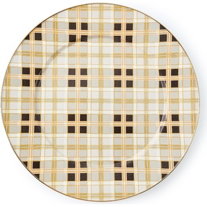 MACKENZIE-CHILDS Enamel Serving Platter, Decorative Serving Platter for Food, 16 Inches, Wild Rose Slate(Tartan Mocha)