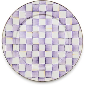 MACKENZIE-CHILDS Enamel Serving Platter, Decorative Serving Platter for Food, 16 Inches, Wild Rose Slate(Violet Check)