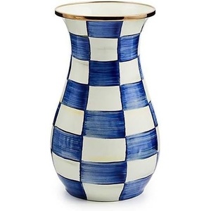 MACKENZIE-CHILDS Tall Enamel Vase, Unique Flower Vase Decor for Living Room, Wild Rose Slate(Royal Check)