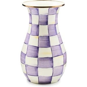 MACKENZIE-CHILDS Tall Enamel Vase, Unique Flower Vase Decor for Living Room, Wild Rose Slate(Violet Check)
