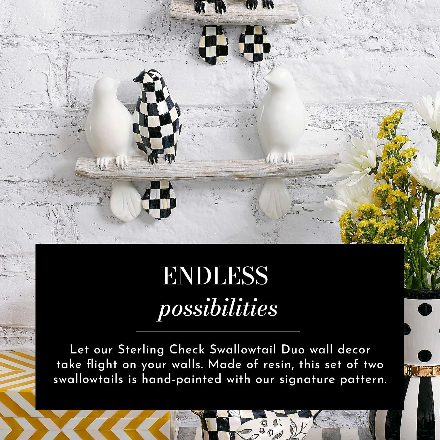 image:imageMACKENZIECHILDS Sterling Check Swallowtail Duo Wall Decor BirdShaped Hanging Wall Art