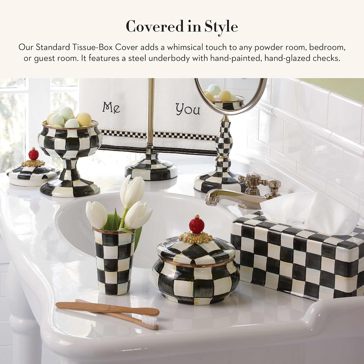 image:imageMACKENZIECHILDS TissueBox Cover Tissue Holder for Home Decor BlackandWhite Courtly Check RectangleCourtly Check