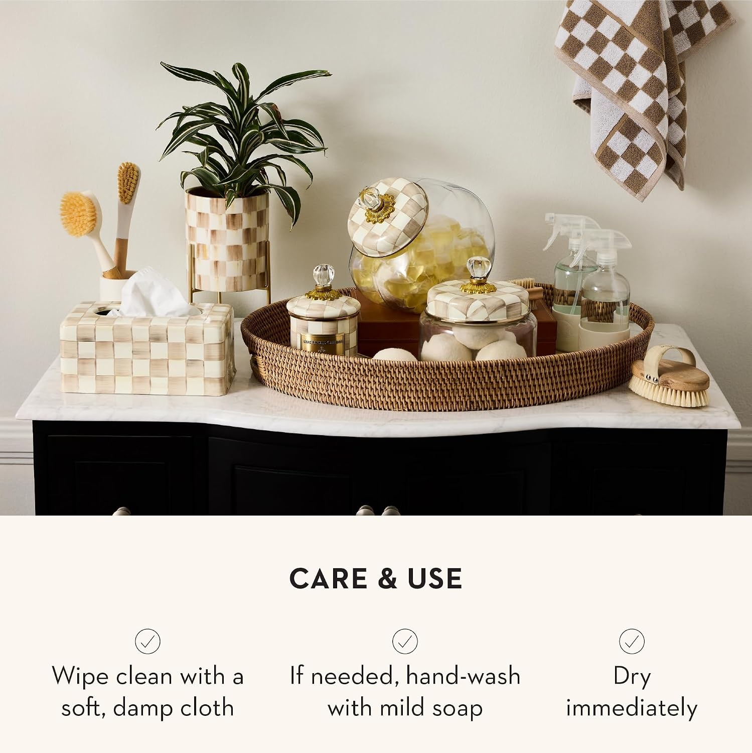 image:imageMACKENZIECHILDS TissueBox Cover Tissue Holder for Home Decor BlackandWhite Courtly Check RectangleMocha Check