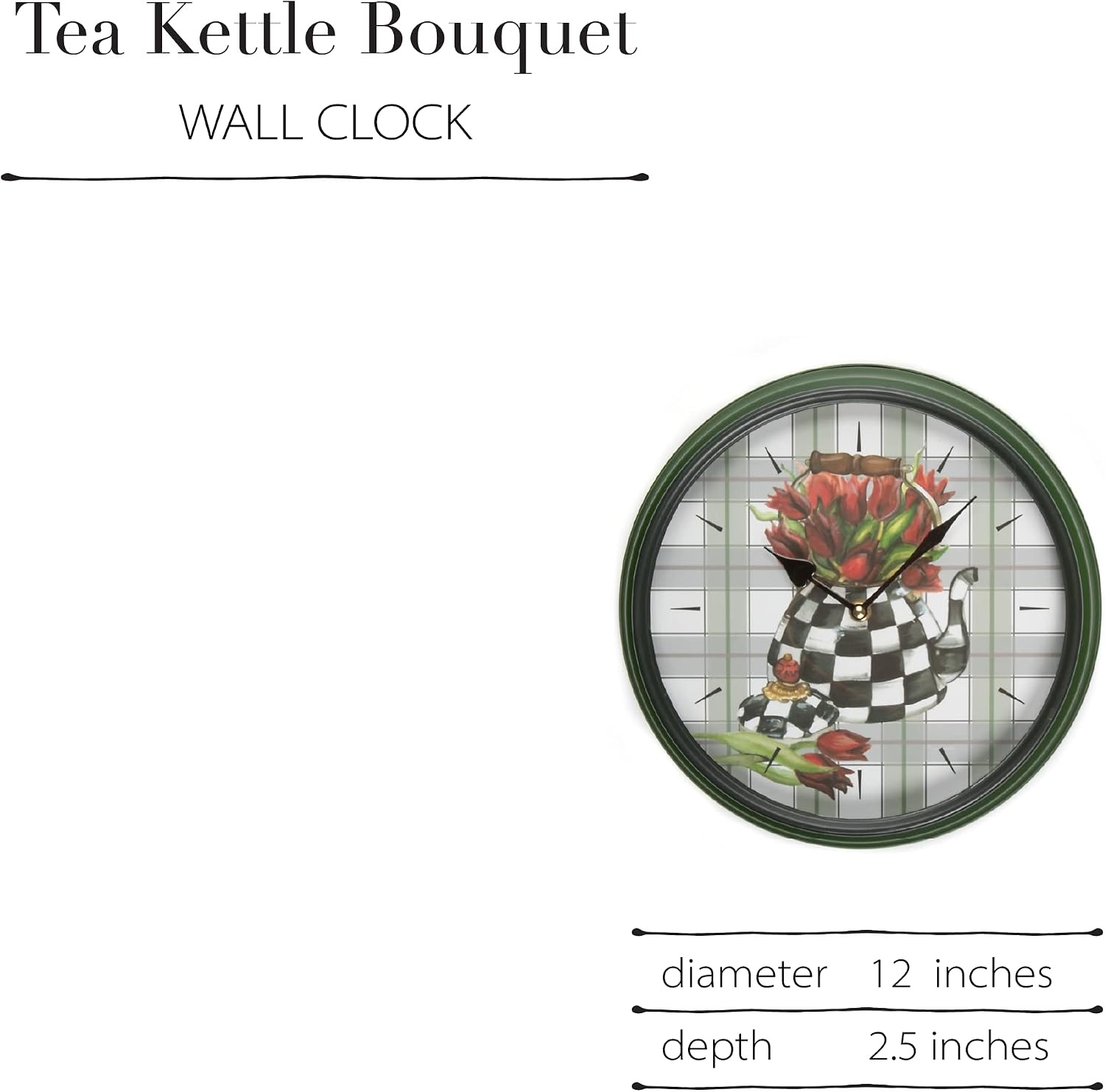 image:imageMACKENZIECHILDS Wall Clock Decorative Clock for Home or Office Tea Kettle Bouquet
