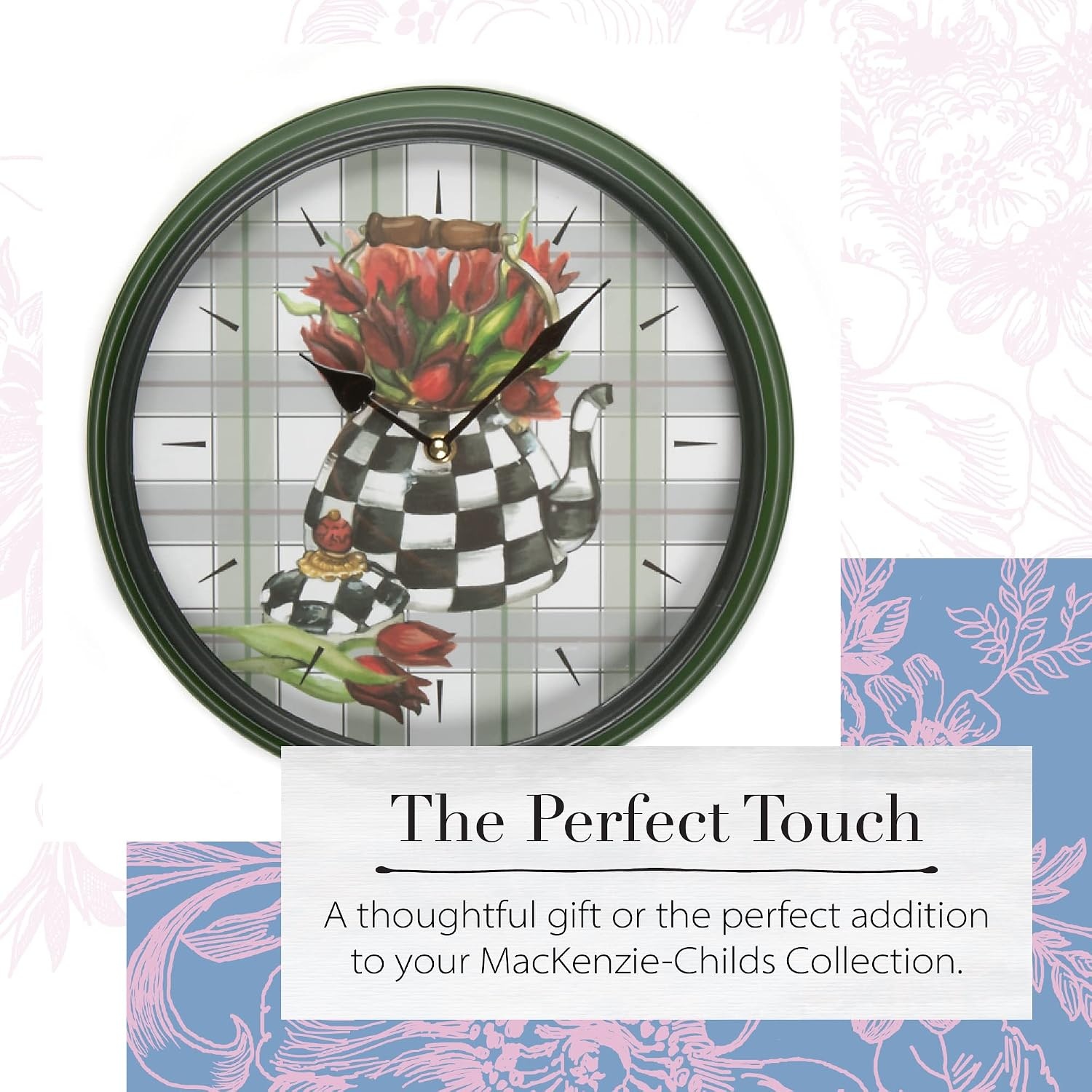 image:imageMACKENZIECHILDS Wall Clock Decorative Clock for Home or Office Tea Kettle Bouquet