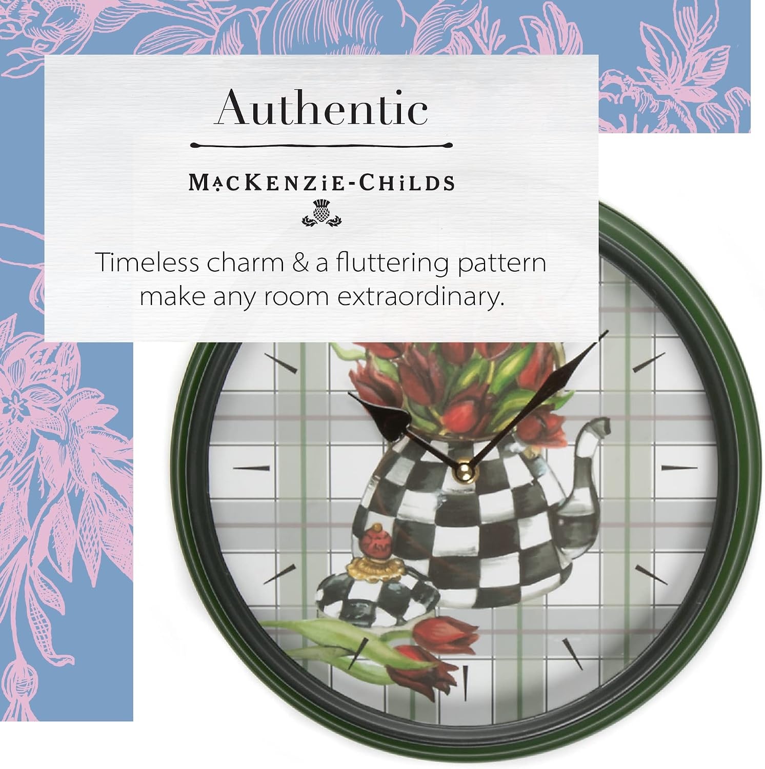 image:imageMACKENZIECHILDS Wall Clock Decorative Clock for Home or Office Tea Kettle Bouquet