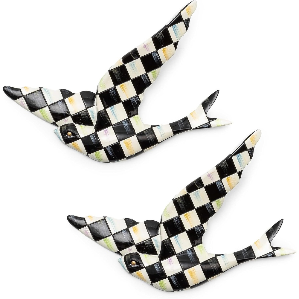 image:imageMACKENZIECHILDS Courtly Check Swallowtail Duo Wall Decor BirdShaped Hanging Wall Art