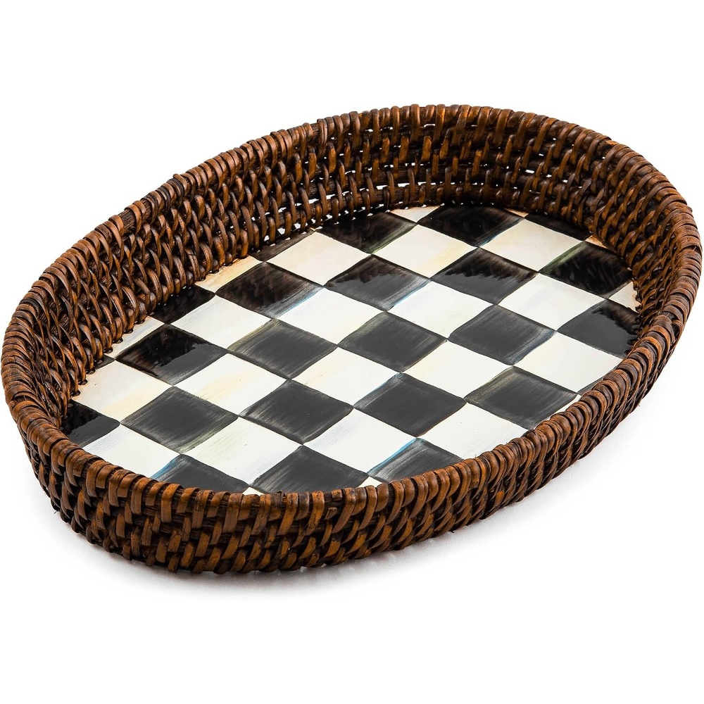 image:imageMacKenzieChilds Courtly Check Rattan amp Enamel Tray Small