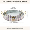 MACKENZIE-CHILDS Set of 2 Galvanized Metal Serving Trays with Handles, Black-and-White Courtly Stripe(Violet Stripe)