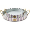 MACKENZIE-CHILDS Set of 2 Galvanized Metal Serving Trays with Handles, Black-and-White Courtly Stripe(Violet Stripe)