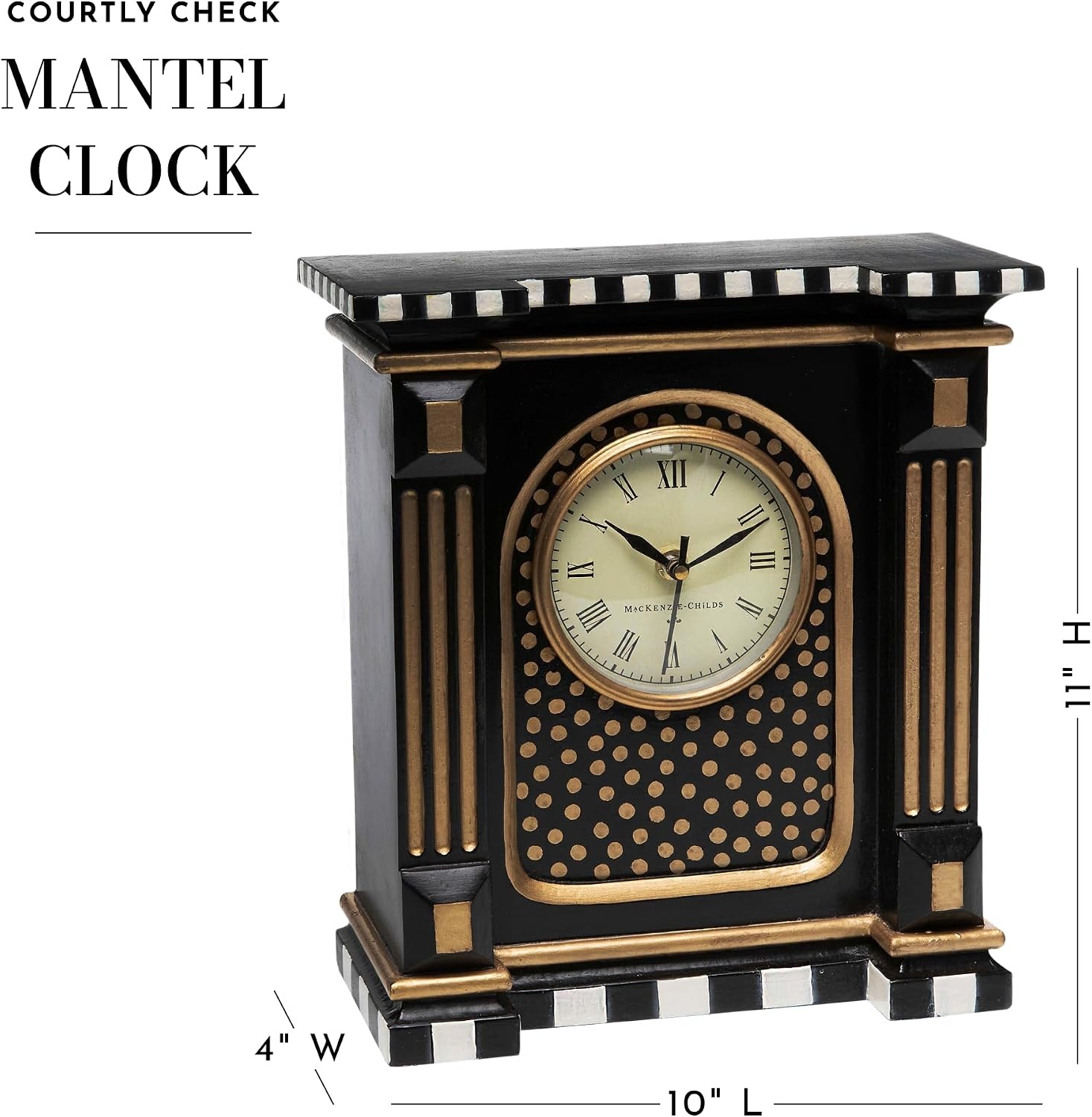image:imageMACKENZIECHILDS Clock Decorative Clock for Kitchen and Living Room Black Courtly Check Mantel