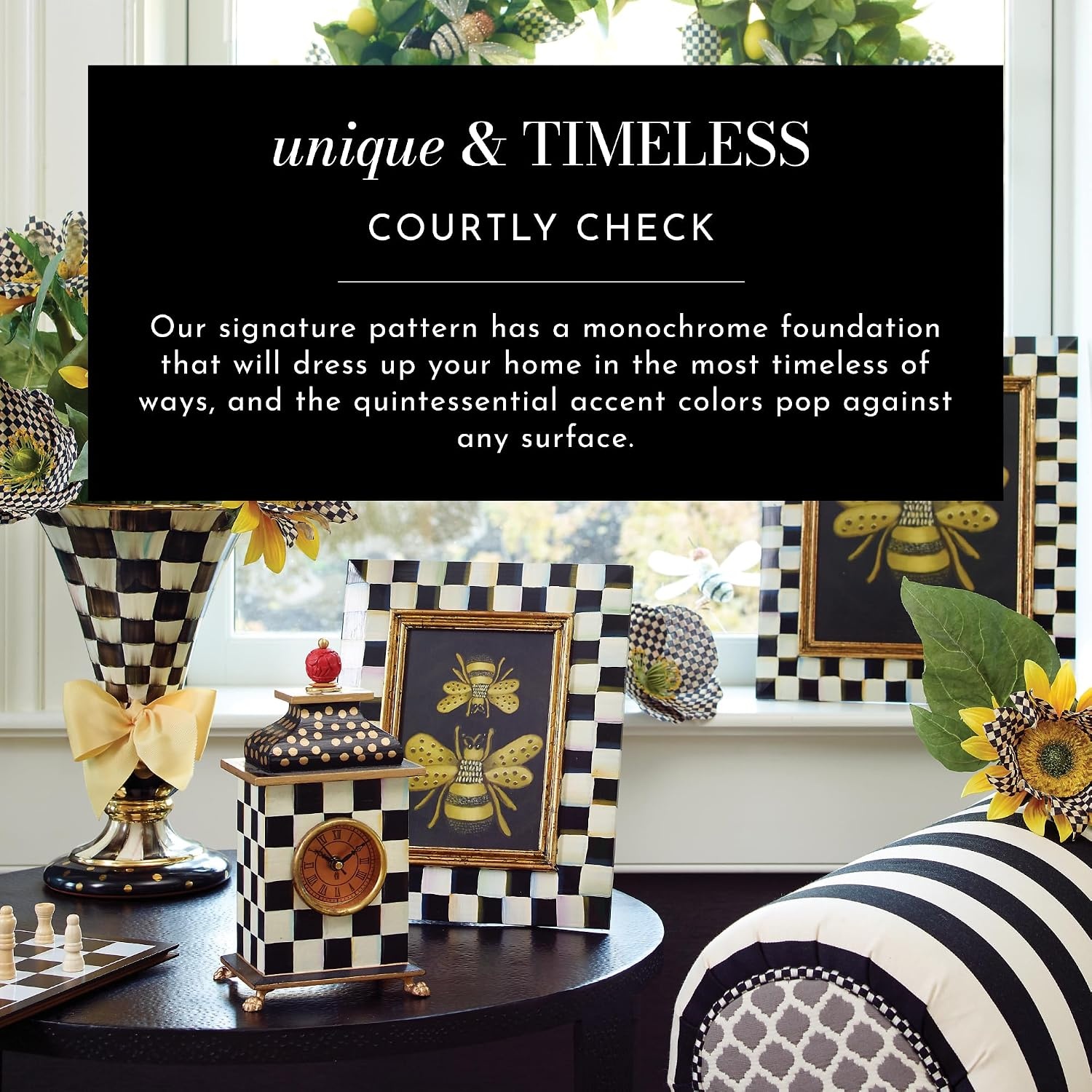 image:imageMACKENZIECHILDS Clock Decorative Clock for Kitchen and Living Room Black Courtly Check Mantel