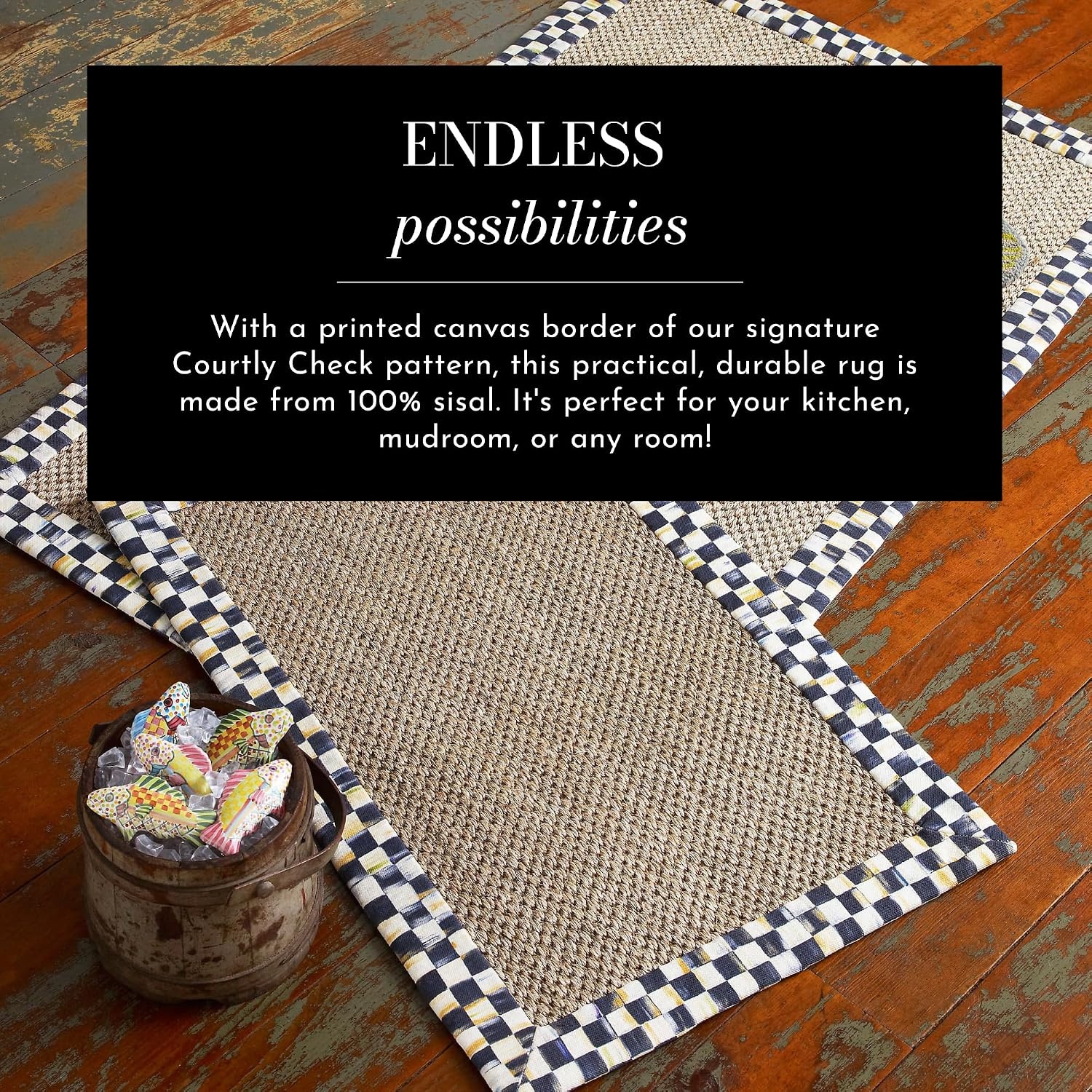 image:imageMACKENZIECHILDS Courtly Check Sisal Rug Indoor Rug for Bedroom and Kitchen Use 2 x 3