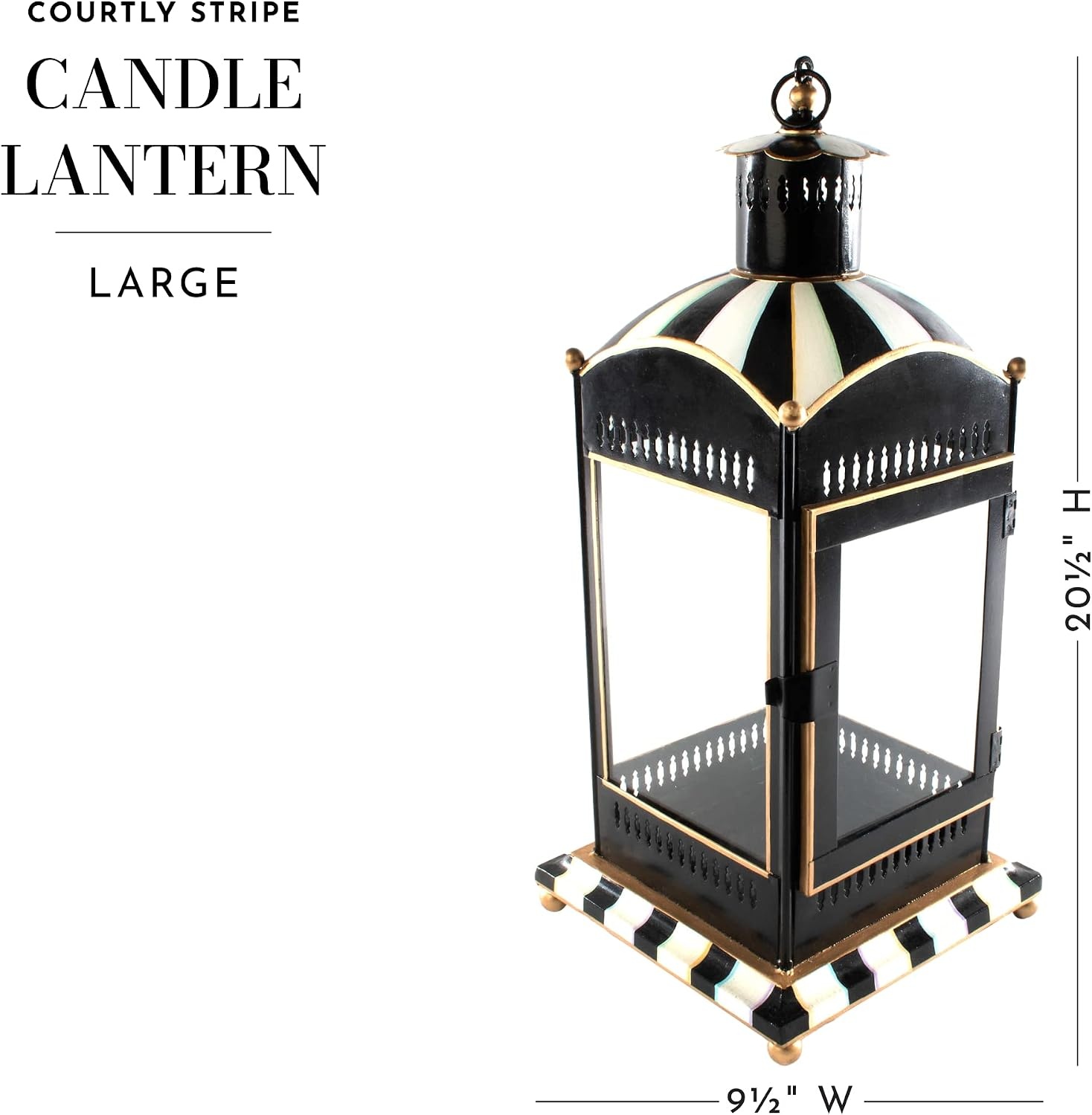 image:imageMACKENZIECHILDS Courtly Stripe Lantern BlackandWhite Outdoor Candleholder Metal Lantern Decor Large