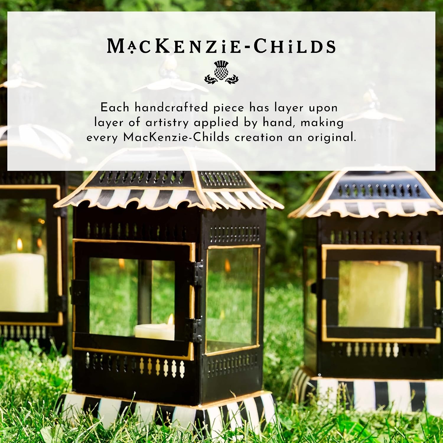 image:imageMACKENZIECHILDS Courtly Stripe Lantern BlackandWhite Outdoor Candleholder Metal Lantern Decor Large