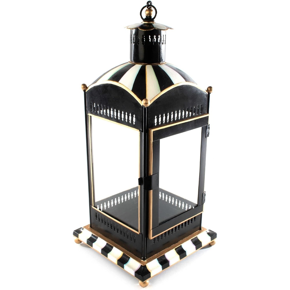 image:imageMACKENZIECHILDS Courtly Stripe Lantern BlackandWhite Outdoor Candleholder Metal Lantern Decor Large