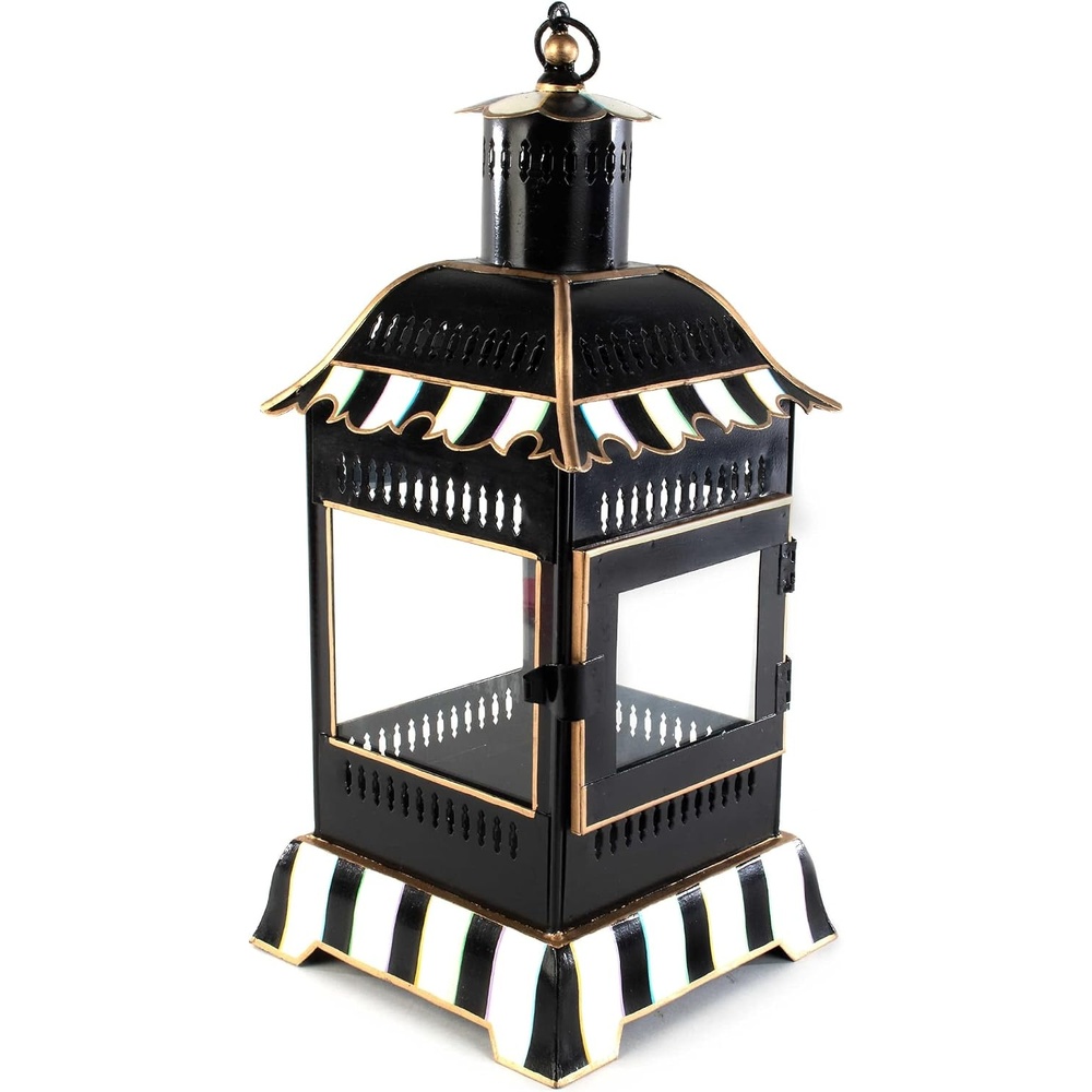 image:imageMACKENZIECHILDS Courtly Stripe Lantern BlackandWhite Outdoor Candleholder Metal Lantern Decor Small