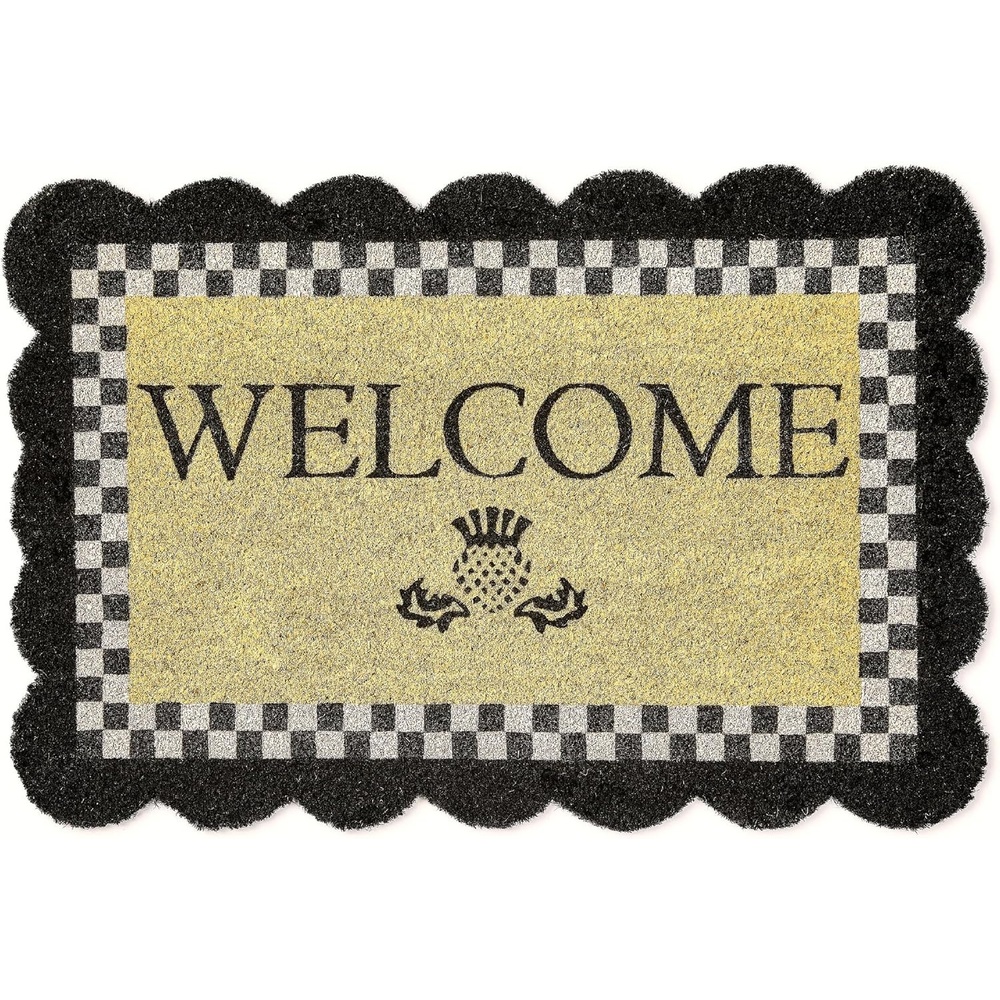 image:imageMACKENZIECHILDS Entrance Mat Decorative Outdoor FrontDoor Mat Coir Doormat Awning StripeBlack Scalloped