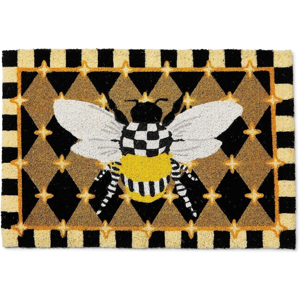 image:imageMACKENZIECHILDS Entrance Mat Decorative Outdoor FrontDoor Mat Coir Doormat Awning StripeHoneycomb With Bees
