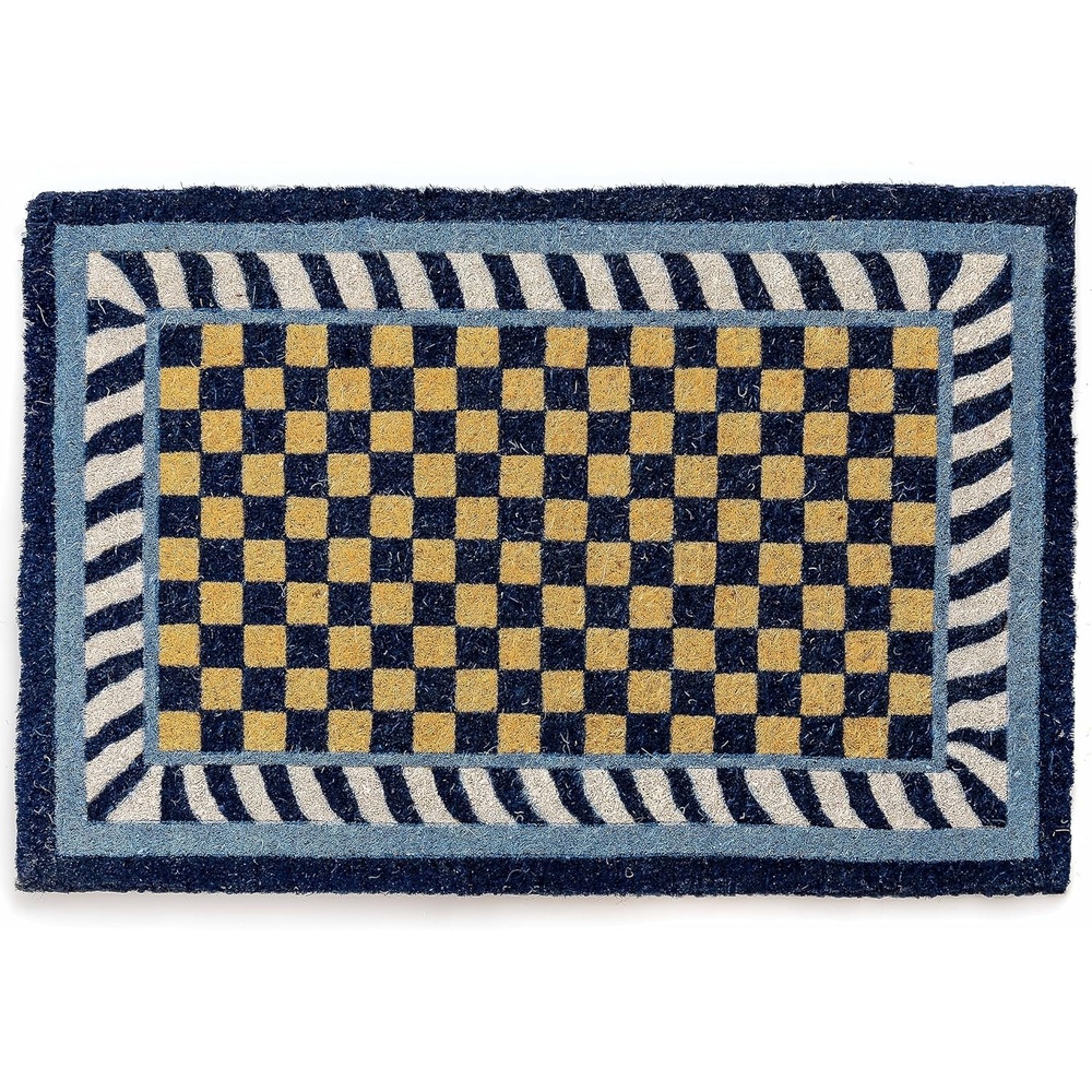image:imageMACKENZIECHILDS Entrance Mat Decorative Outdoor FrontDoor Mat Coir Doormat Awning StripeRoyal Check