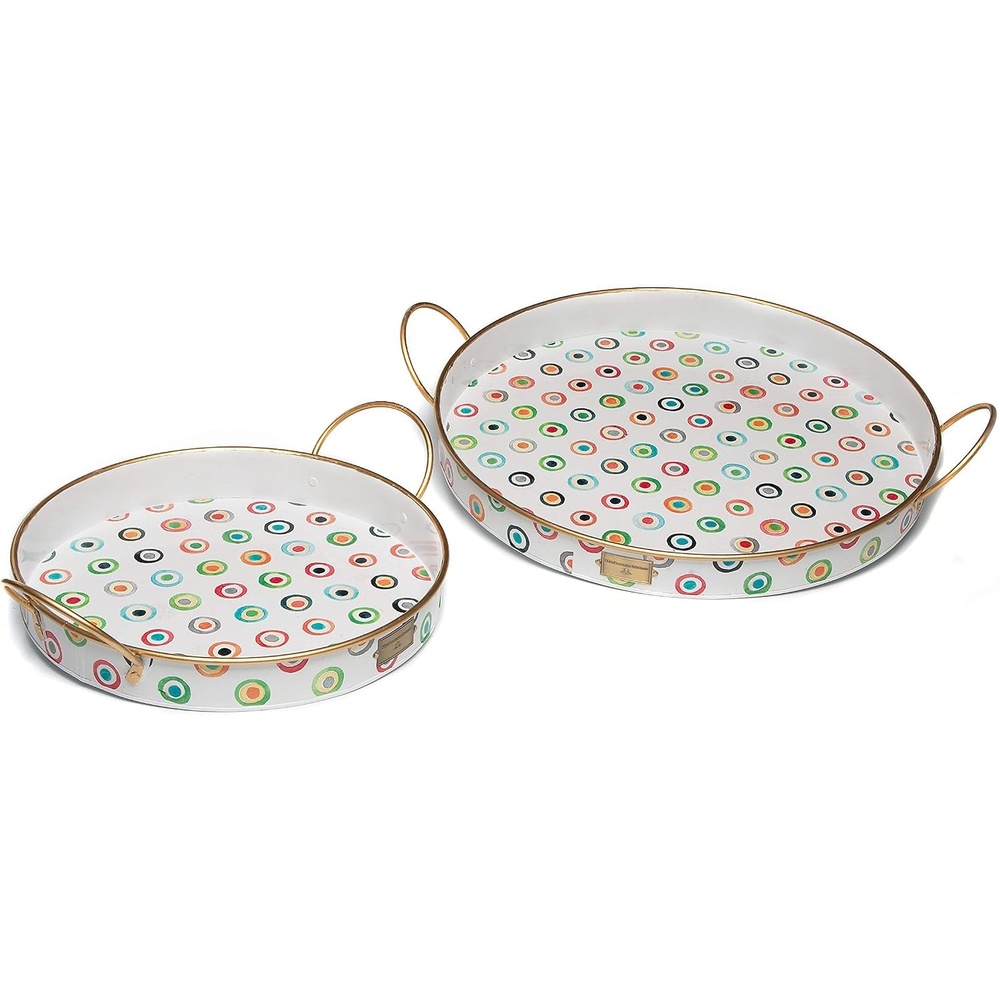 image:imageMacKenzieChilds Lunares Outdoor Trays Round Serving Trays for Home Decor Cute Serving Trays with Handles for Outdoor Use Set of 2